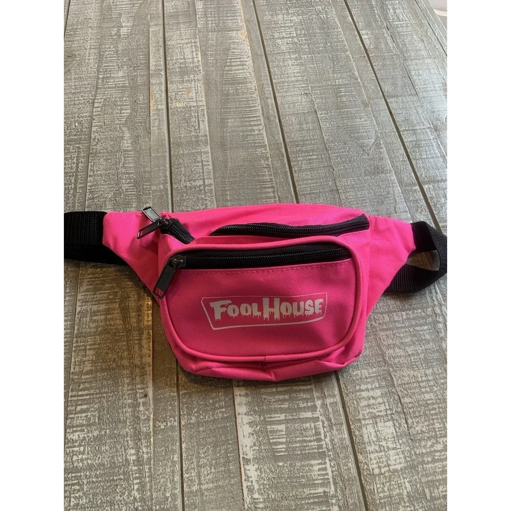Vintage Pink Neon Retro Logo Design‎ Fanny Pack Nylon 90s Adjustable Fool House